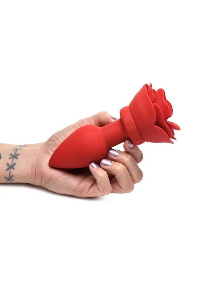Booty Sparks 28x Rechargeable Silicone Vibrating Rose Anal Plug with Remote Control Booty Sparks Male Sex Toys