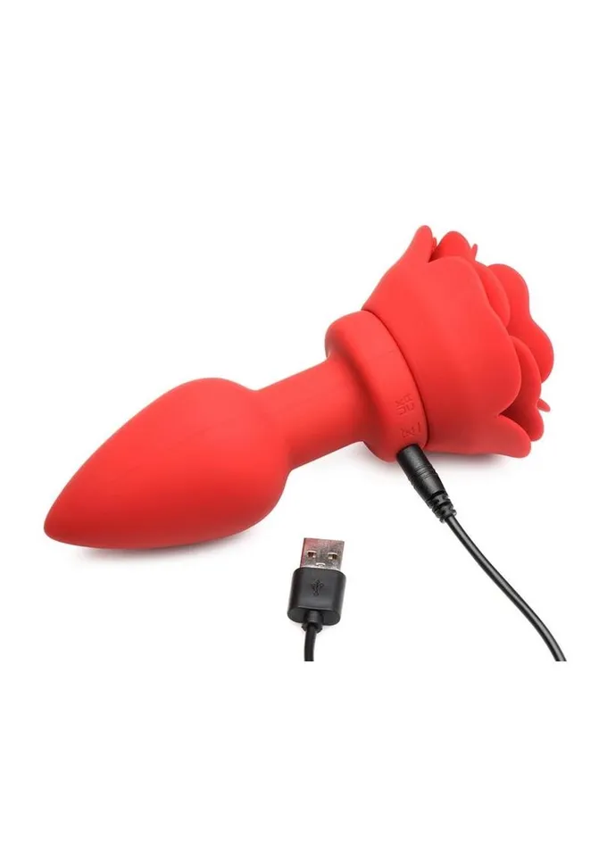 Booty Sparks 28x Rechargeable Silicone Vibrating Rose Anal Plug with Remote Control Booty Sparks Male Sex Toys