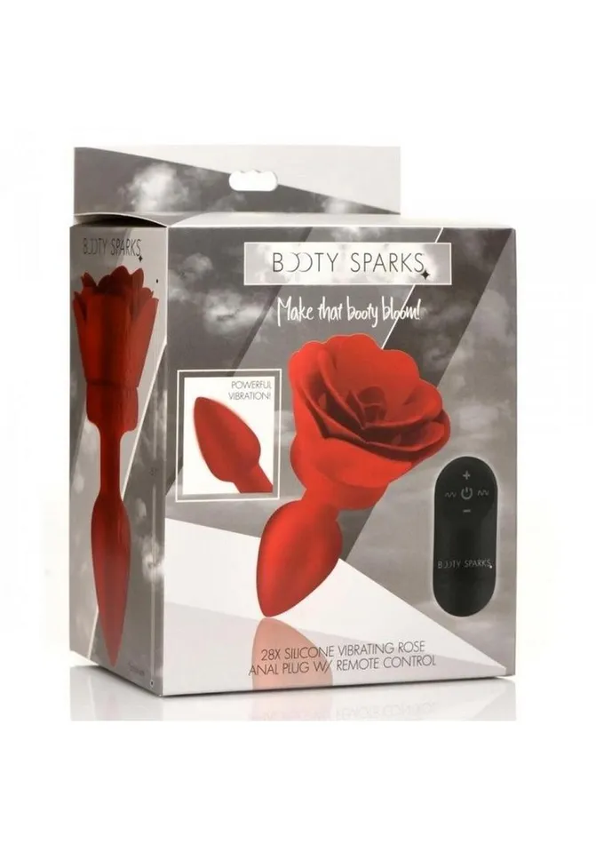 Booty Sparks 28x Rechargeable Silicone Vibrating Rose Anal Plug with Remote Control Booty Sparks Male Sex Toys