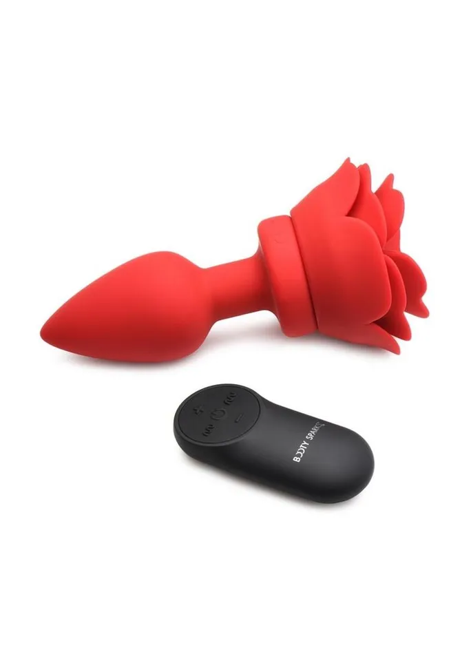 Booty Sparks 28x Rechargeable Silicone Vibrating Rose Anal Plug with Remote Control Booty Sparks Male Sex Toys