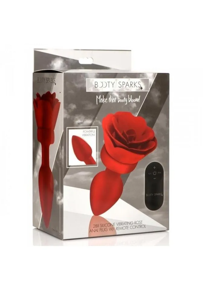 Booty Sparks 28x Rechargeable Silicone Vibrating Rose Anal Plug with Remote Control Booty Sparks Male Sex Toys