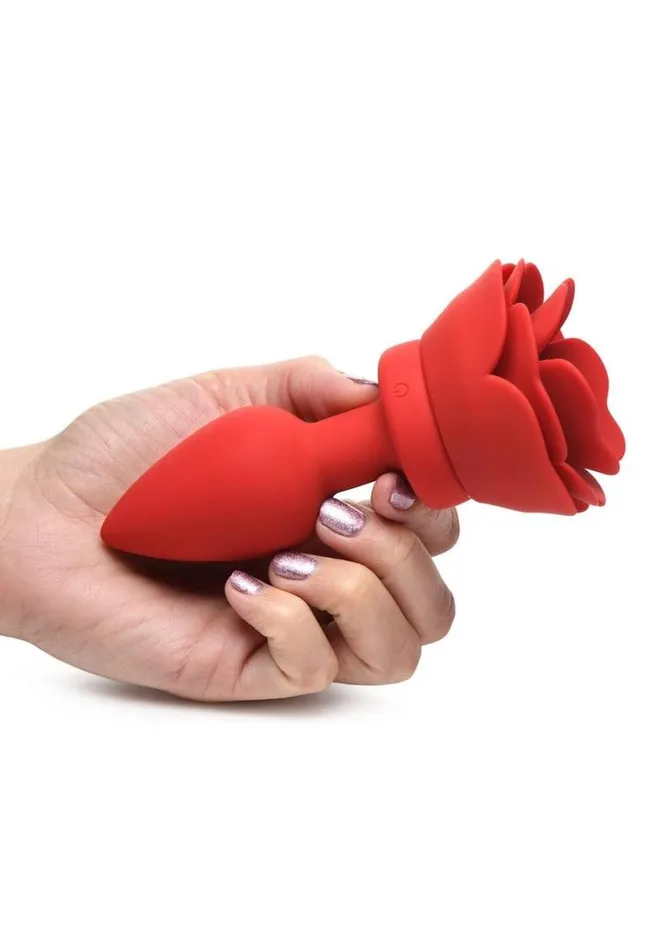 Booty Sparks 28x Rechargeable Silicone Vibrating Rose Anal Plug with Remote Control Booty Sparks Male Sex Toys