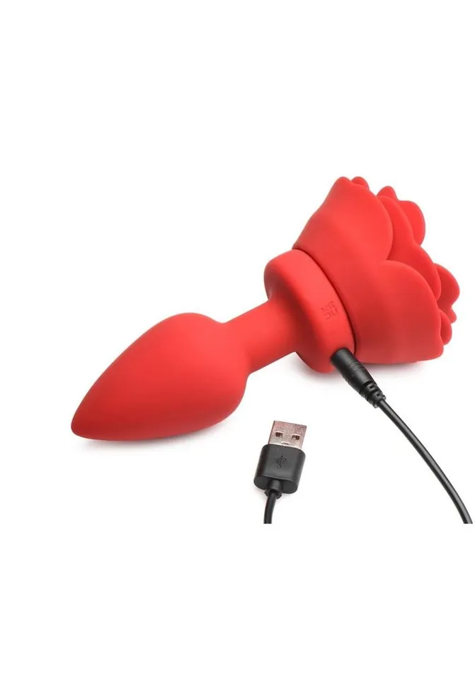 Booty Sparks 28x Rechargeable Silicone Vibrating Rose Anal Plug with Remote Control Booty Sparks Male Sex Toys