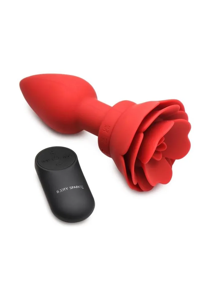 Booty Sparks 28x Rechargeable Silicone Vibrating Rose Anal Plug with Remote Control Booty Sparks Male Sex Toys