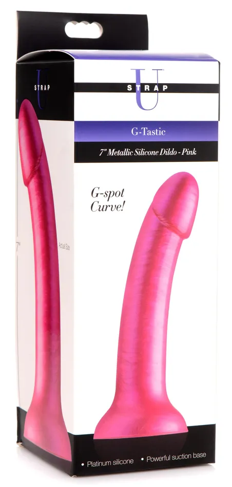Dildos XR Brands Strap U GTastic 7 Inch Metallic Silicone Dildo Pink Dildos XR Brands Strap U GTastic 7 Inch Metallic Silicone Dildo Pink
