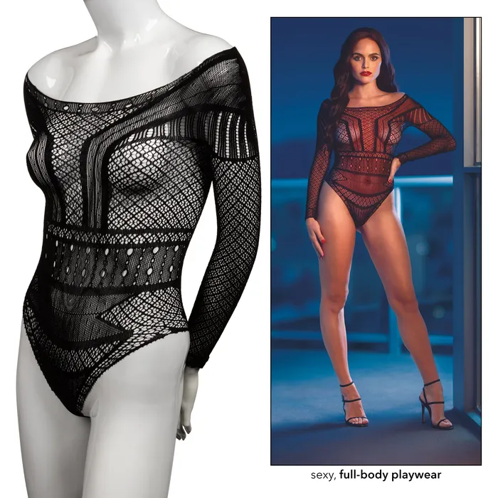 Scandal Off the Shoulder Body Suit One Size Black CalExotics Anal