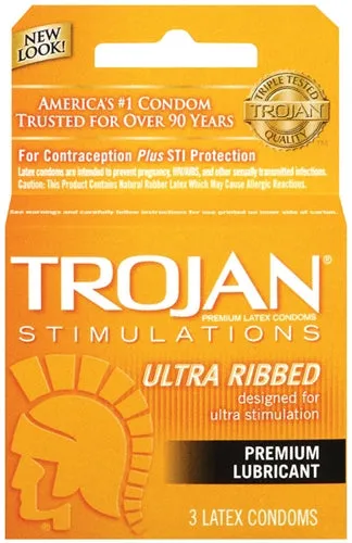 Trojan Stimulations Ultra Ribbed Lubricated Condoms 3 Pack Trojan Condoms Male Sex Toys Trojan Stimulations Ultra Ribbed Lubricated Condoms 3 Pack Trojan Condoms Male Sex Toys