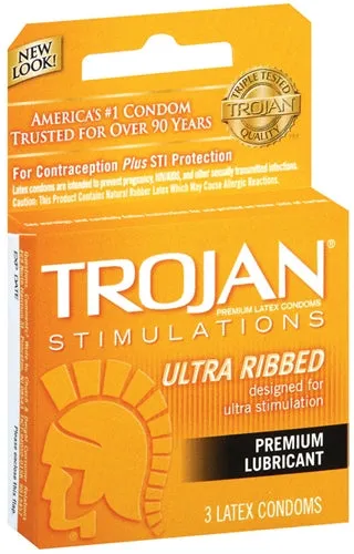 Trojan Stimulations Ultra Ribbed Lubricated Condoms 3 Pack Trojan Condoms Male Sex Toys Trojan Stimulations Ultra Ribbed Lubricated Condoms 3 Pack Trojan Condoms Male Sex Toys
