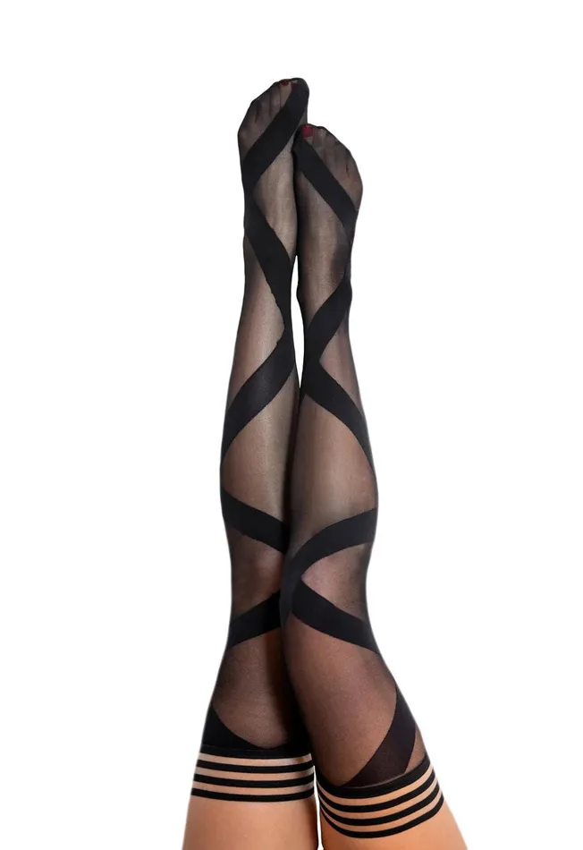 2024 Holiday Sale Specials Anal Jackie Semi Sheer Thigh High Size a Black
