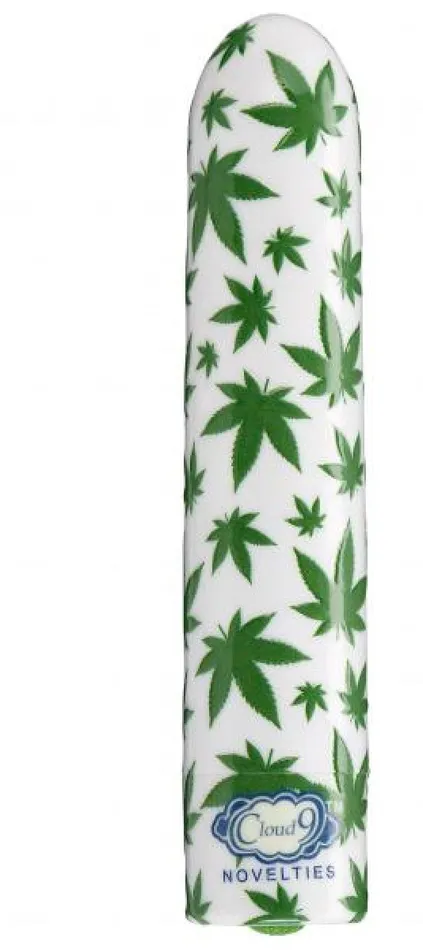 Cloud 9 Novelties Vibrators 420 Slim Cannabis Leaf Vibe Whitegreen
