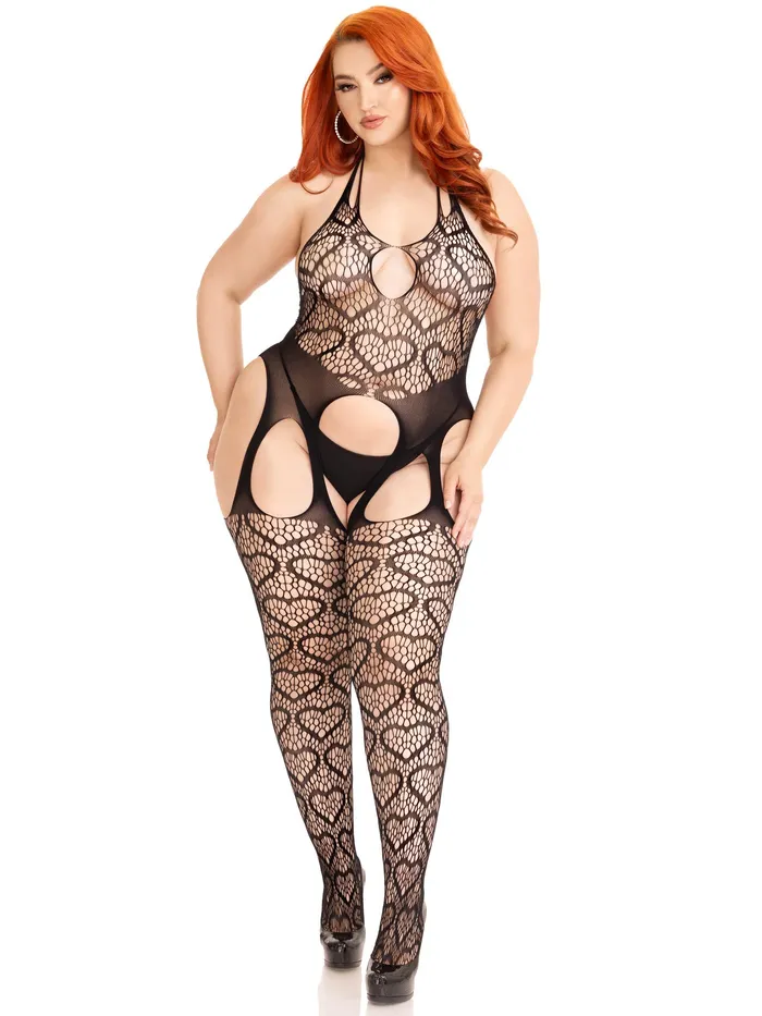 Leg Avenue Anal Seamless Heart Net Suspender Bodystocking 1x2x Black