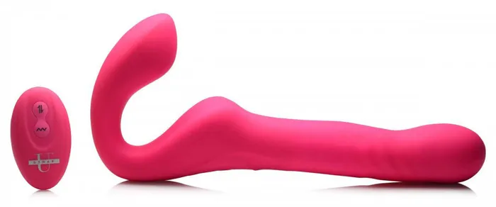 MightyThrust Thrusting and Vibrating Strapless Strapon With Remote Pink XR Brands Female Sex Toys
