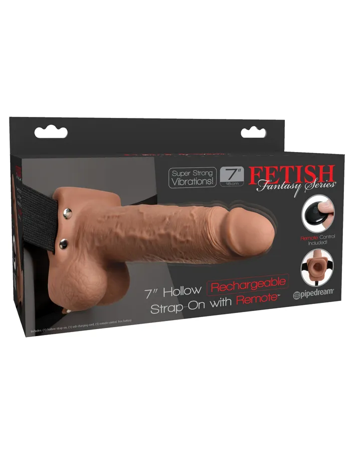 Pipedream Female Sex Toys Fetish Fantasy Series 7 Inch Hollow Rechargeable Strapon With Remote Tan