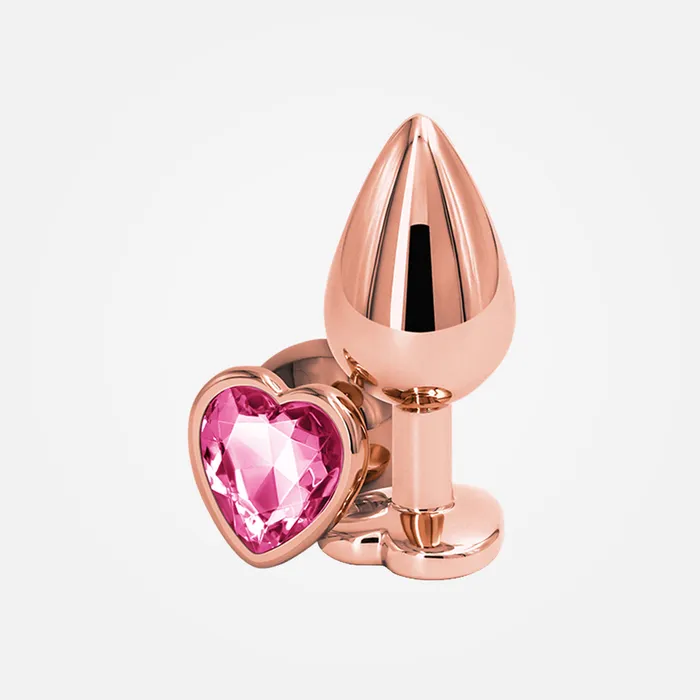 Rear Assets Medium Rose Gold Metal Anal Plug with Pink Heart Gem Base NS Novelties Anal