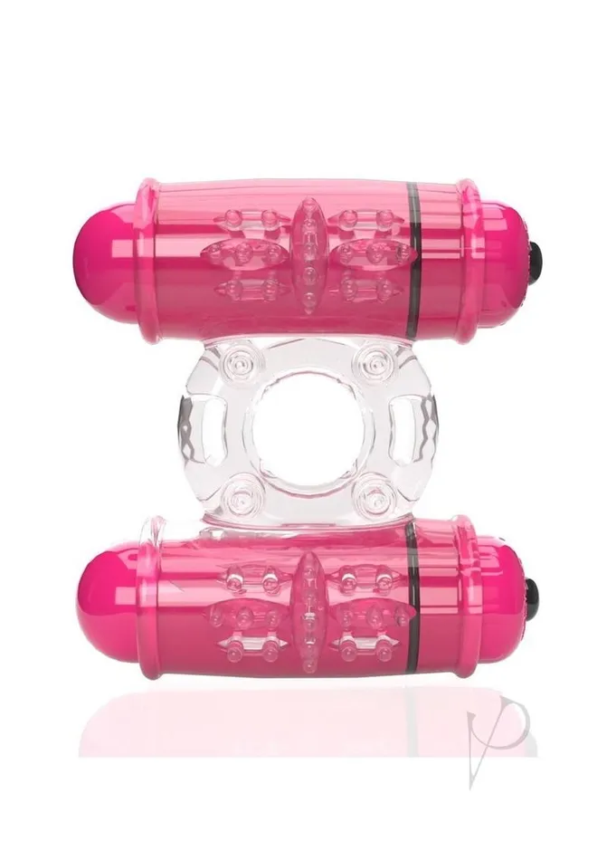 4B Double Wammy Silicone Dual Vibrating Couples Cock Ring Strawberry Screaming O Couples