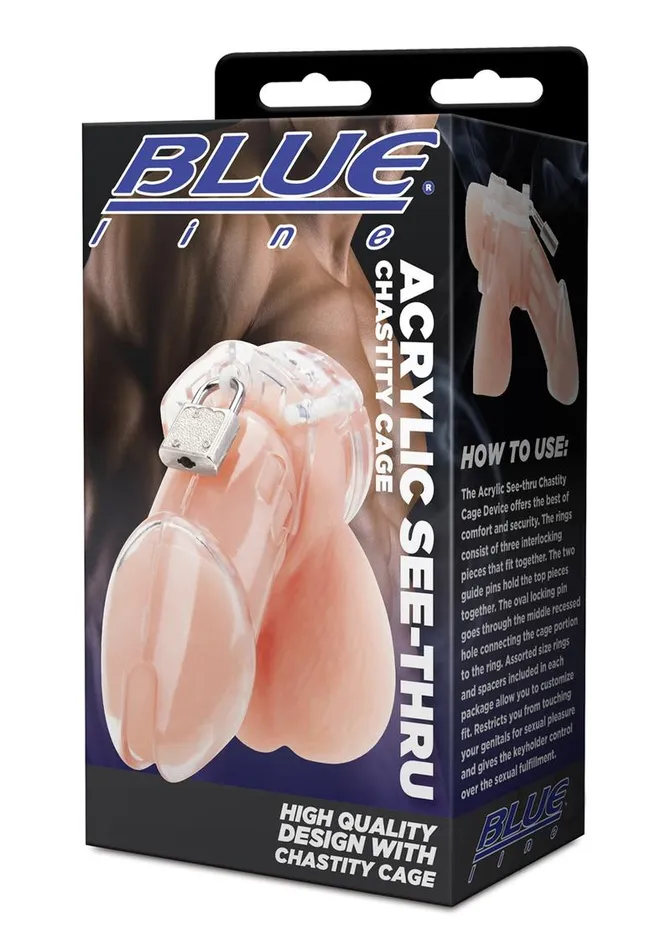 Acrylic Seethru Chastity Cage Blue Line Cand B Gear Male Sex Toys