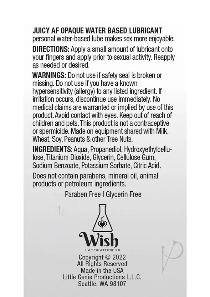 Af Lubricants Juicy AF Water Based Opaque Lubricant 4oz Af Lubricants Juicy AF Water Based Opaque Lubricant 4oz