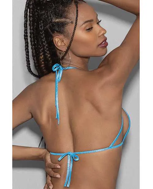 Anal Blue Crystal Black Light Dancewear Tri Bra Blue OS Escante