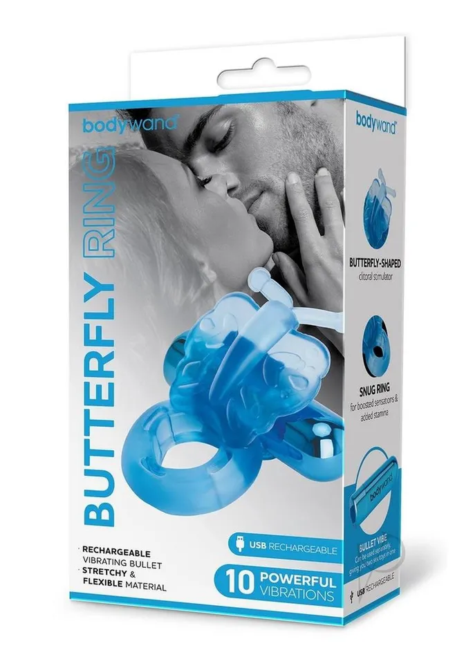 Anal Bodywand Bodywand Rechargeable Silicone Butterfly Ring Blue