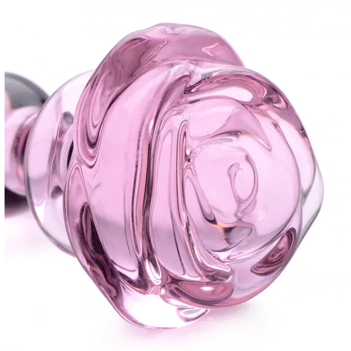Anal Booty Sparks Pink Rose Glass Anal Plug