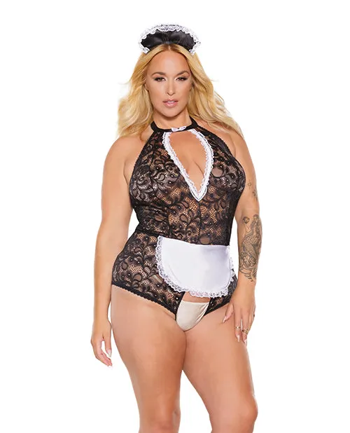Anal Coquette Scallop Stretch Lace Crotchless Maid Teddy wHeadpiece BlackWhite OSXL Anal Coquette Scallop Stretch Lace Crotchless Maid Teddy wHeadpiece BlackWhite OSXL