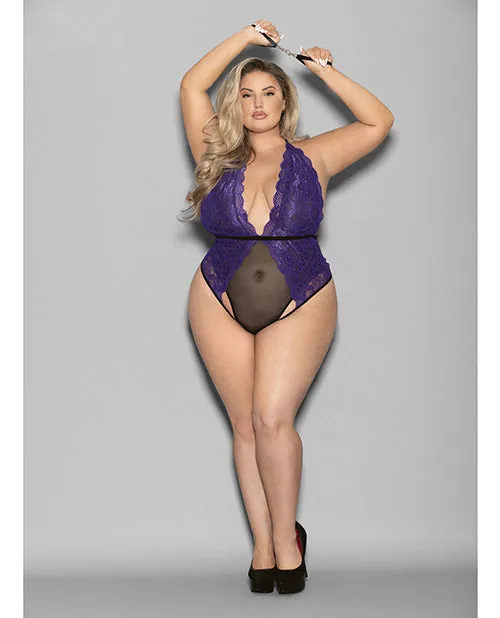 Anal Euphoria Euphoria Halter Lace Mesh Teddy wWrist Restraints PurpleBlack QN Anal Euphoria Euphoria Halter Lace Mesh Teddy wWrist Restraints PurpleBlack QN