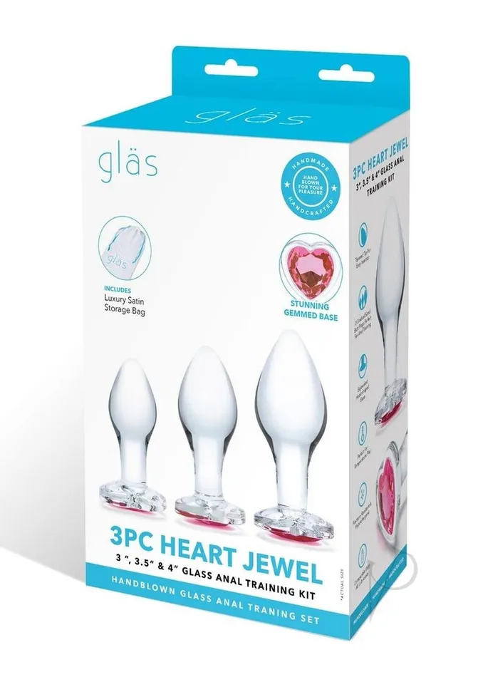 Anal Glas Glas Heart Jewel Glass Anal Training Set 3 Piece Clear