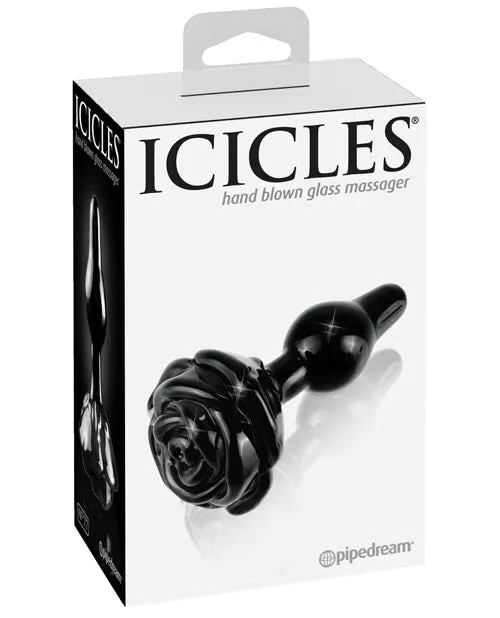 Anal Icicles Icicles No 77 Flower Shaped Glass Anal Plug Black