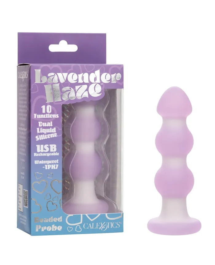 Anal Lavender Haze Lavender Haze Beaded Probe Silicone Rechargeable Anal Plug PurpleWhite
