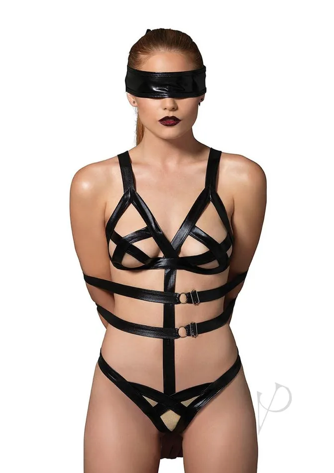 Anal Leg Avenue Leg Avenue GString Teddy with Adjustable Arm Straps Eye Mask Wrist Restraint 3pc OS Black