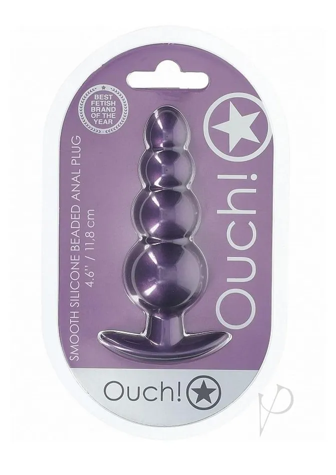 Anal Ouch Ouch Beaded Anal Plug Silicone Metallic Purple