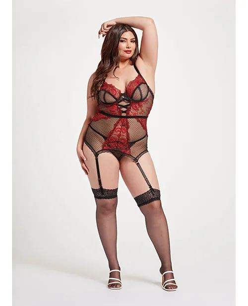Anal Seven Til Midnight Floral Embroidered Lace Chemise wAdjustable Garters Thong BlackRed 1X2X Anal Seven Til Midnight Floral Embroidered Lace Chemise wAdjustable Garters Thong BlackRed 1X2X