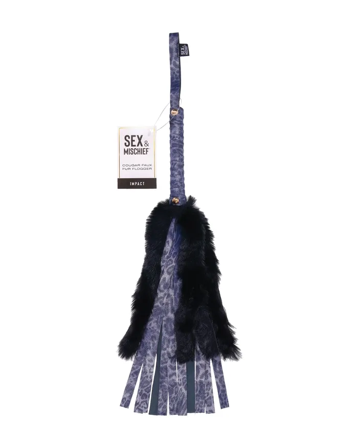 Anal Sex and Mischief Cougar Faux Fur Flogger NavyBlack Sex And Mischief