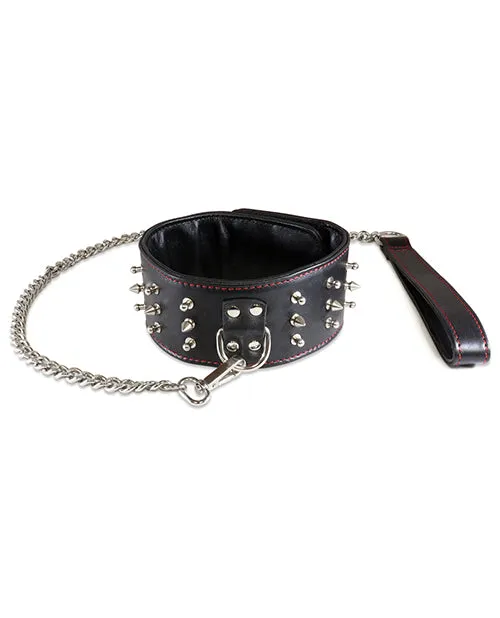Anal Sultra Lambskin 2 12 Studded Collar w24 Chain Black Sultra Leather