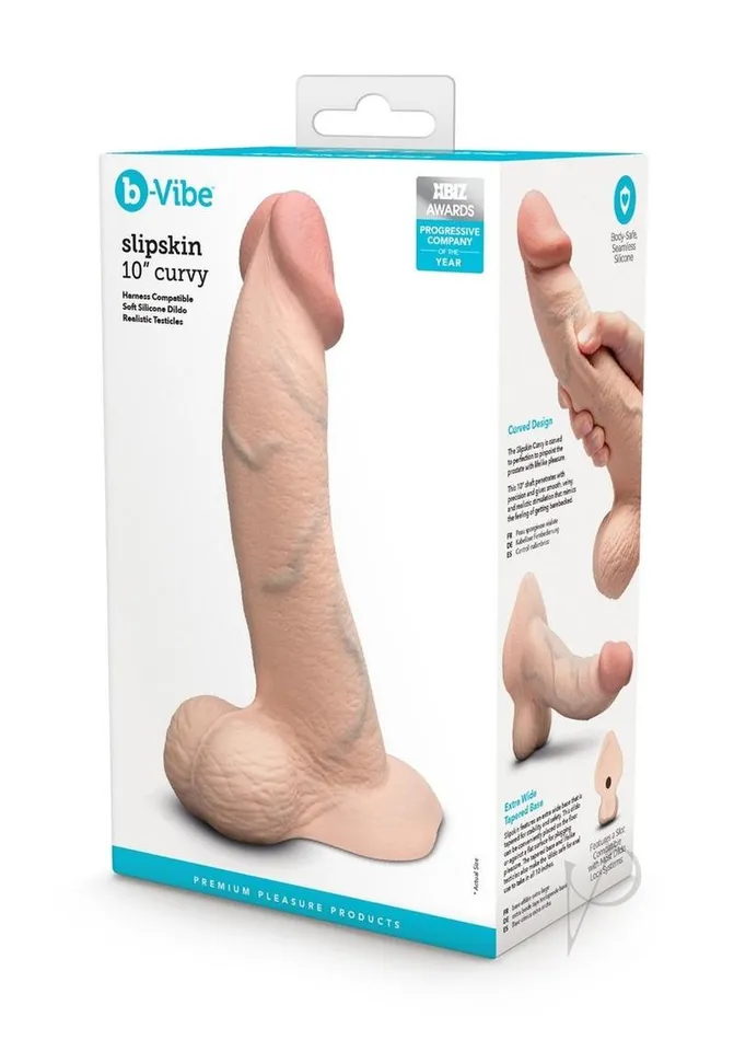 B Vibe Dildos BVibe Slipskin Realistic Silicone Curved Dildo 10in Vanilla B Vibe Dildos BVibe Slipskin Realistic Silicone Curved Dildo 10in Vanilla