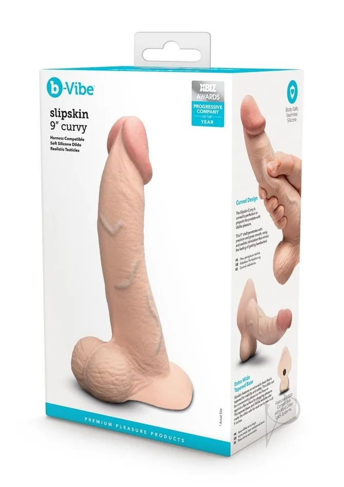 B Vibe Dildos BVibe Slipskin Realistic Silicone Curved Dildo 9in Vanilla B Vibe Dildos BVibe Slipskin Realistic Silicone Curved Dildo 9in Vanilla