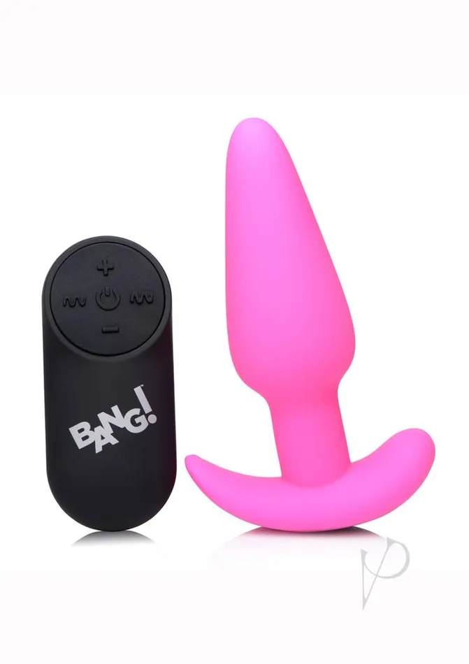 Bang Bang 21x Vibrating Silicone Rechargeable Butt Plug with Remote Control Pink Female Sex Toys