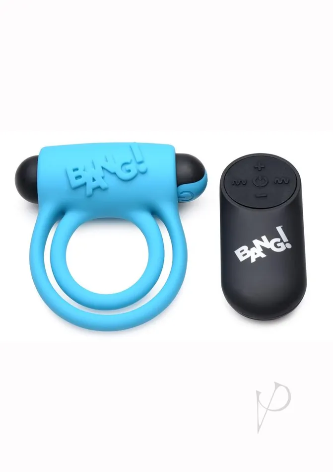 Bang Male Sex Toys Bang Silicone Rechargeable Cock Ring and Bullet with Remote Control Blue
