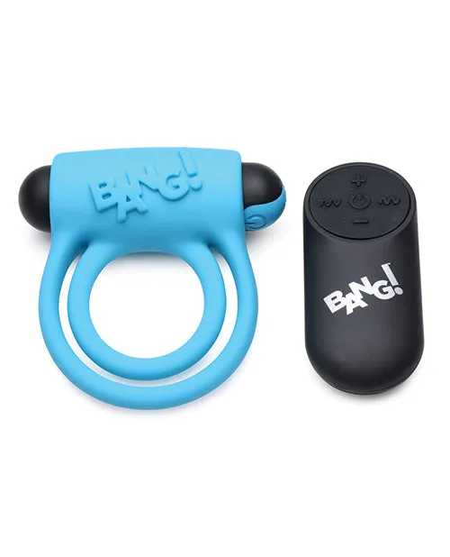 Bang Male Sex Toys Bang Silicone Rechargeable Cock Ring and Bullet with Remote Control Blue