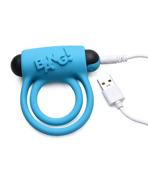 Bang Male Sex Toys Bang Silicone Rechargeable Cock Ring and Bullet with Remote Control Blue