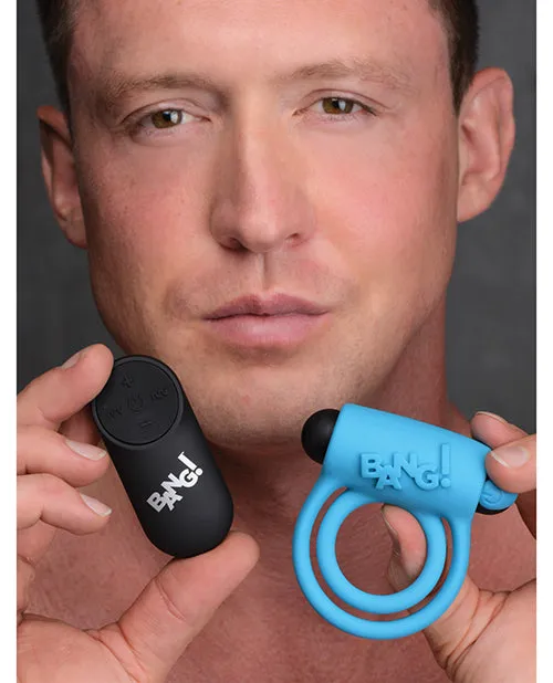 Bang Male Sex Toys Bang Silicone Rechargeable Cock Ring and Bullet with Remote Control Blue