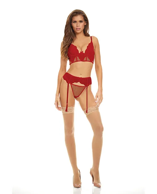 Bombshell Boudoir Lace Mesh Peek A Boo Wire Bra Garter Belt GString Red SM Bombshell Boudoir Vibrators