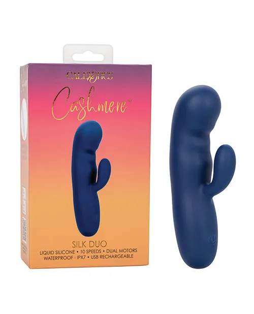 Cashmere Silk Duo Rechargeable Silicone Rabbit Vibrator Blue Cashmere Female Sex Toys
