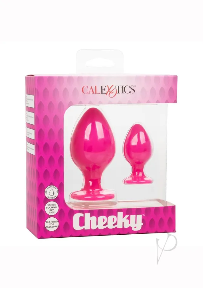 Cheeky Silicone Textured Anal Plugs LargeSmall Set of 2 Pink Cheeky Anal