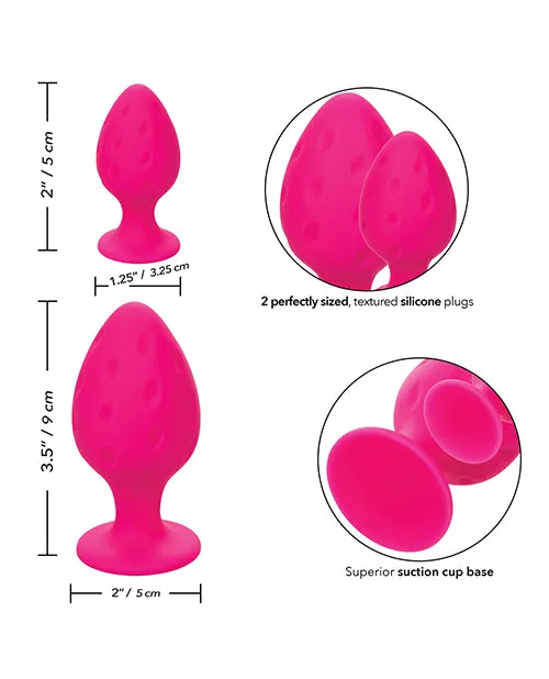 Cheeky Silicone Textured Anal Plugs LargeSmall Set of 2 Pink Cheeky Anal