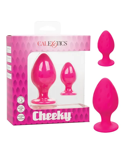 Cheeky Silicone Textured Anal Plugs LargeSmall Set of 2 Pink Cheeky Anal