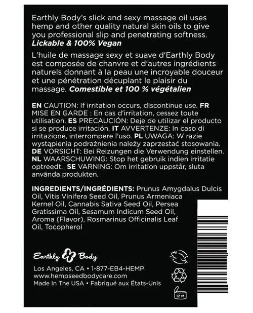 Couples Hemp Seed Body Care Earthly Body Hemp Seed Edible Massage Oil Pineapple 2oz