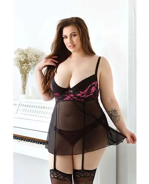 Curve By Fantasy Lingerie Vibrators Curve Madison Soft Cup Babydoll wGarters Panty BlackPink 3X4X Curve By Fantasy Lingerie Vibrators Curve Madison Soft Cup Babydoll wGarters Panty BlackPink 3X4X