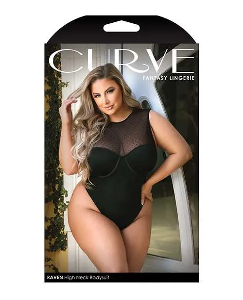 Curve Raven High Neck Bodysuit wSnap Crotch Black 1X2X Curve By Fantasy Lingerie Vibrators Curve Raven High Neck Bodysuit wSnap Crotch Black 1X2X Curve By Fantasy Lingerie Vibrators