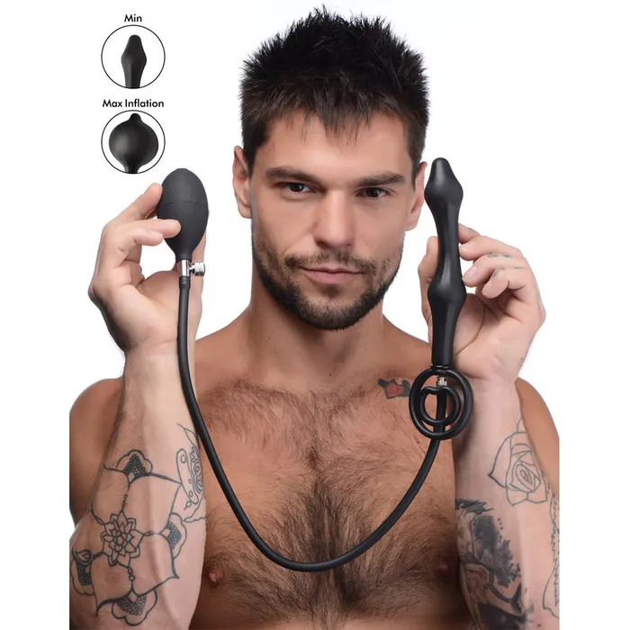 Devils Rattle Inflatable Silicone Anal Plug with Cock and Ball Ring Master Series Male Sex Toys